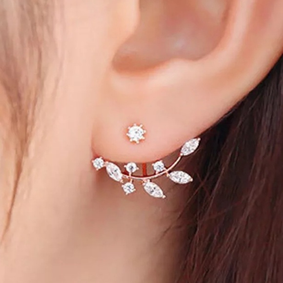 Crystal Flower Front Back Stud Earrings Jewelry - Crystal Flower Front Back Stud Earrings Silver